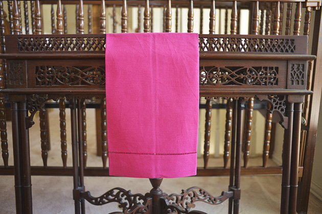 Pink Peacock Hemstitch Guest Towel. 14x22"